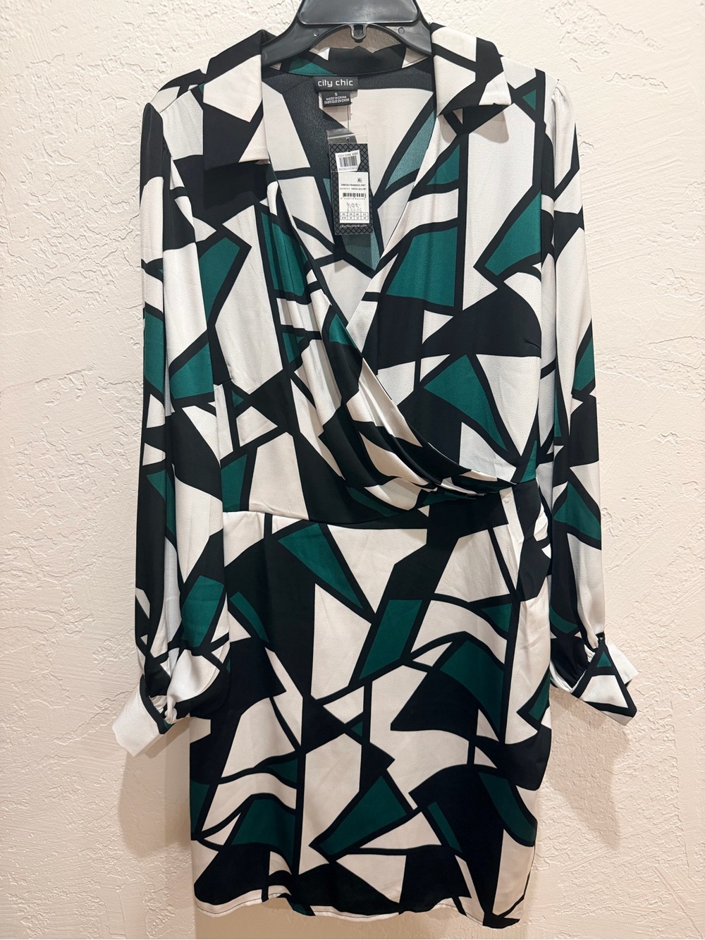 City Chic Teal Black & White Geometric Wrap Dress